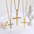Waterproof Non Tarnish Necklaces Bijoux Acier Inoxydable 2023 Sparkling Cubic Zirconia Religious Christian Gold Cross Necklace