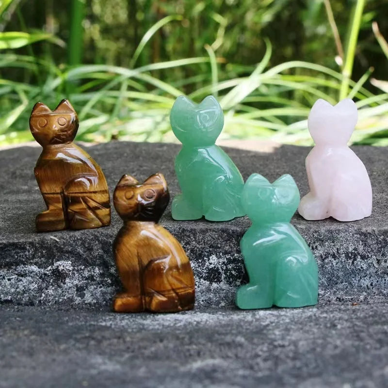 Natural Semi Precious Stone Animal Crafts Crystal  Standing Cat for Gift