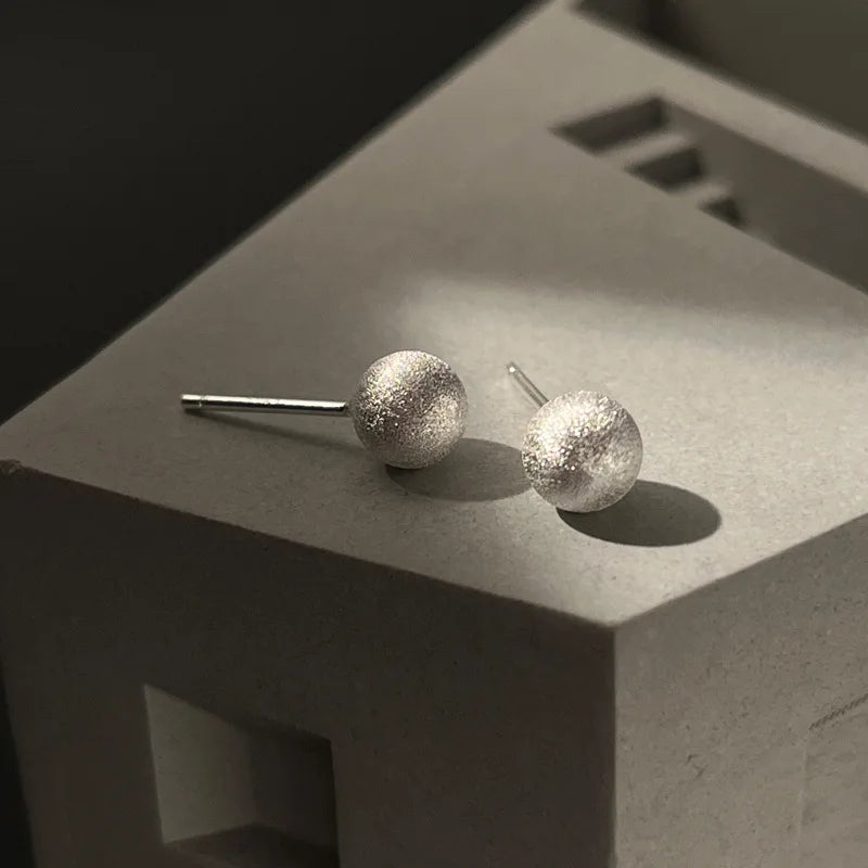 Minimalist 6mm Scrub Frosted Ball Shape Stud Earrings Korea Earring 925 Silver Earrings