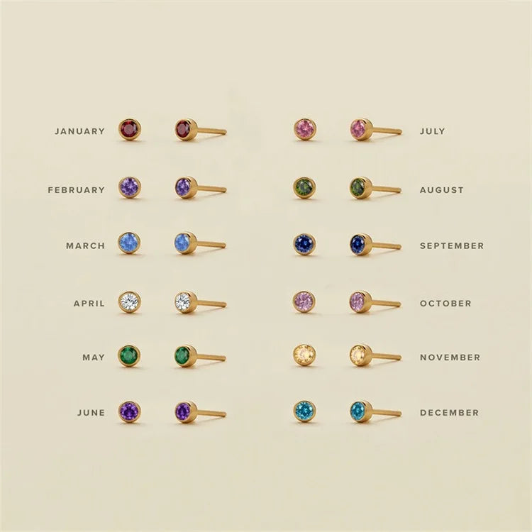 Hypoallergenic Birthstone Stud Earrings Birthday Gift PVD 14K Gold Stainless Steel Personality Mini Gemstone Ear Studs for Women