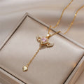 Wholesale Stainless Steel 18k Gold Plated Luxury Design Zircon Pink Love Tassel Necklace Angel Wing Necklace