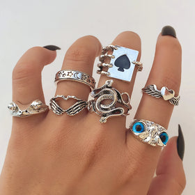 7Pcs/Set Vintage Owl Frog Ring Set Wholesale