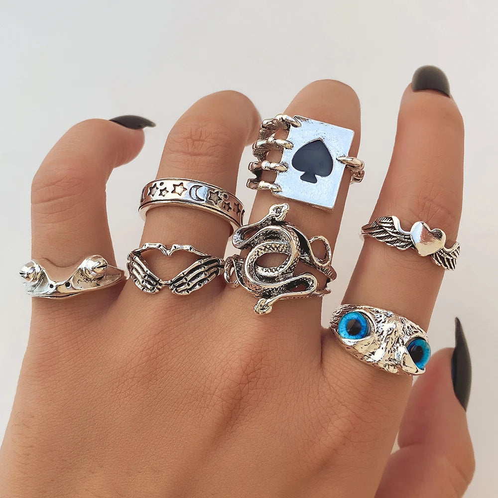7Pcs/Set Vintage Owl Frog Ring Set Wholesale