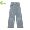 Custom Logo Embroidered Wide Leg Streetwear Denim Jeans Manufacturer Unisex Plus Size Y2K Baggy Men'S Jeans