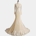 9157# New Designs Wholesale Champagne Wedding Gown Small Train O-Neck Long Sleeve Backless Lace Vintage Dress Bridal Mermaid