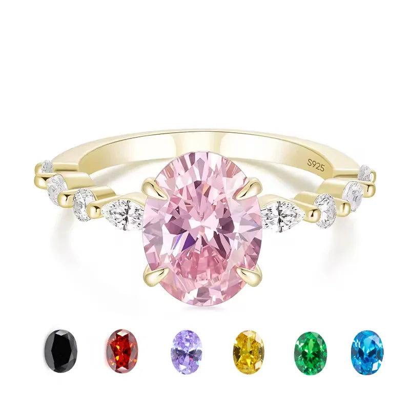 Fashion Jewelry Ring 925 Sterling Silver Oval Cut Pink Gemstone Cubic Zircon Wedding Engagement Promise Ring for Women