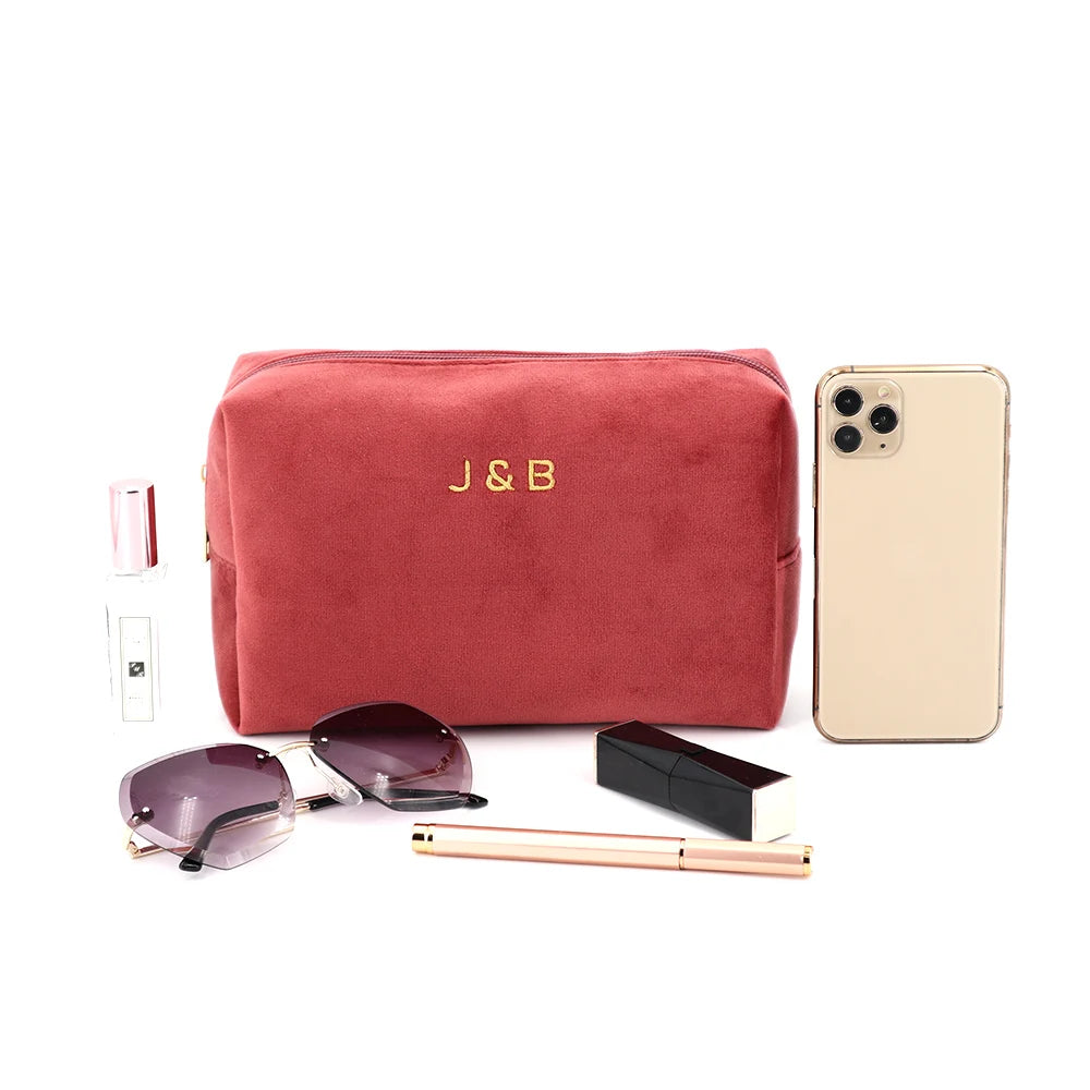 Soft Velvet Cosmetic Organizer Pouch EyeGlasses Keeper Pouch Flannel Square Stand up Makeup Cosmetic Bag Wash Pouch Toiletry Bag