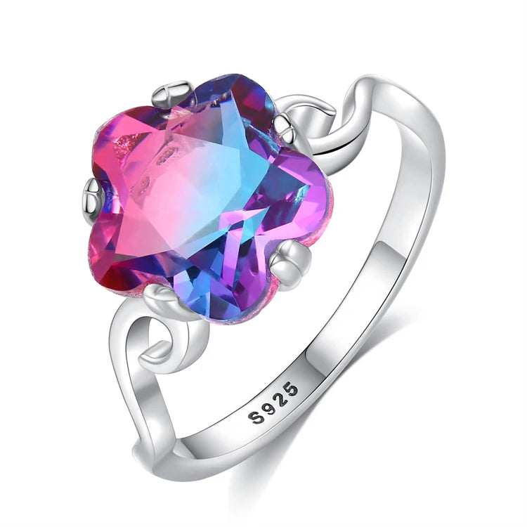 Fine Jewelry 925 Sterling Silver Star Shape Colored Stone Exquisite Rainbow Gemstone Diamond Ring for Women