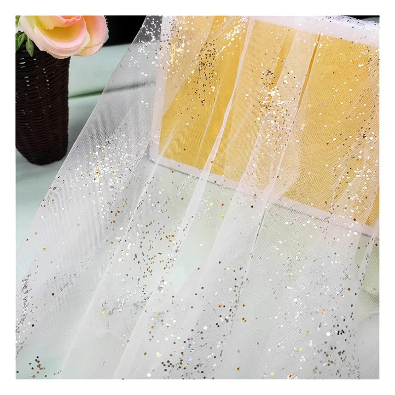 SGT004 Wedding Bridal Tulle Sparkly Golden Custom Sequins Glitter Tulle Fabric for Veil Clothing