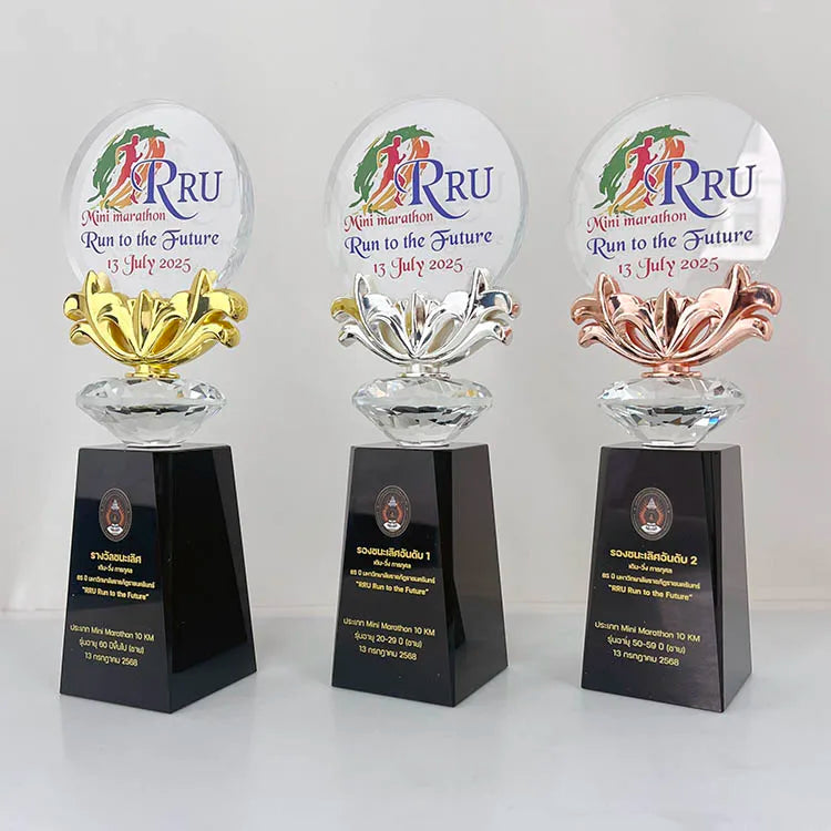 2024 New Design Gold Silver Bronze Metal Flower Crystal Trophy Awards MH-NJ0337