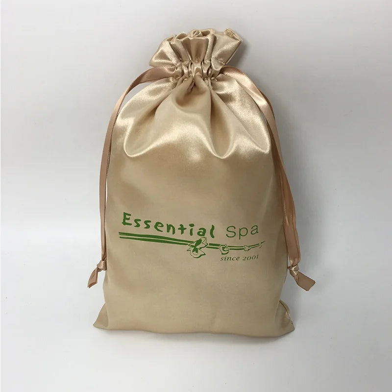 Luxury Soft Satin Drawstring Cosmetic Bags for Hair Skin Care Products Packaging OEM Customized with Logo for Gifts