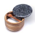 Acacia Wood Salt Cellar Box Bowl with Built-in Spoon and Marble Lid  Natural Acacia Wood Salt Pepper Container