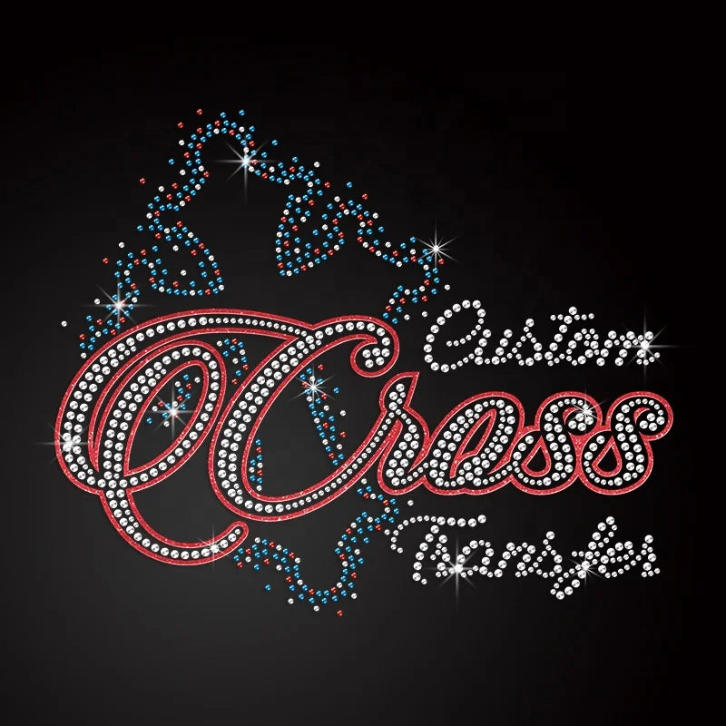 Hot Sale Glass Rhinestones Flatback Cross Transfer T-Shirt Custom Non Hotfix Rhinestones