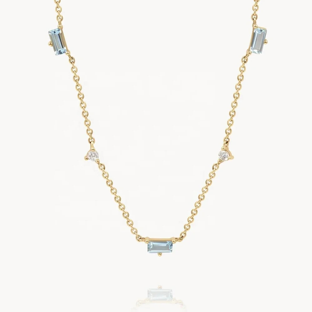 LOZRUNVE 925 Silver Rhodium Gold Colored Baguette Crystal Charm Necklace Choker Women