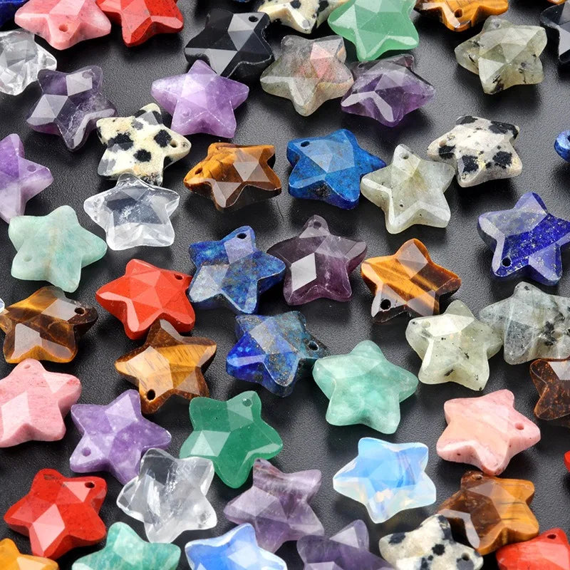14mm Double Sided Faceted Mini Star Gemstone Charm Yellow Tiger Eye Rose Quartz Jade Stone Pendant Charm  DIY Luxury Jewelry