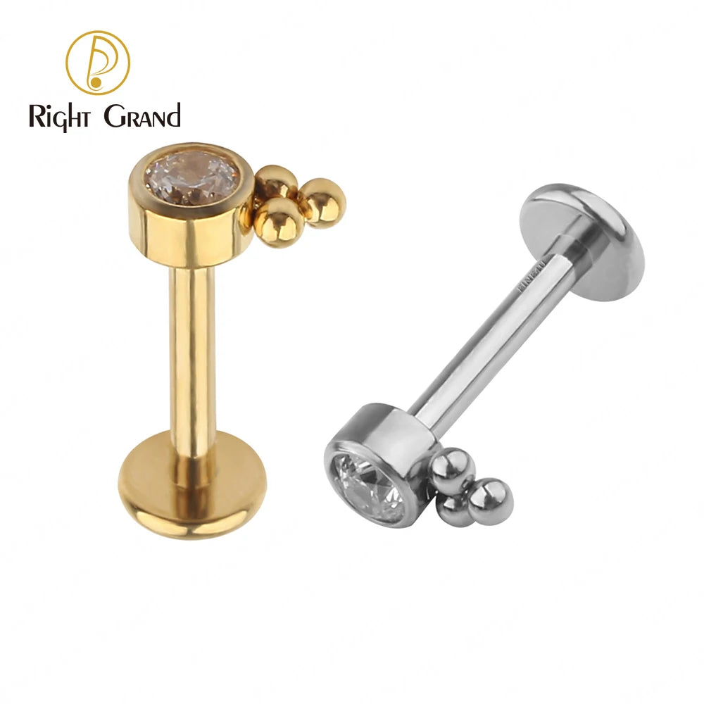 Nice Bezel Setting Cubic Zircon Ear Helix Lip Piercing Internally Threaded ASTM F136 Titanium Labret