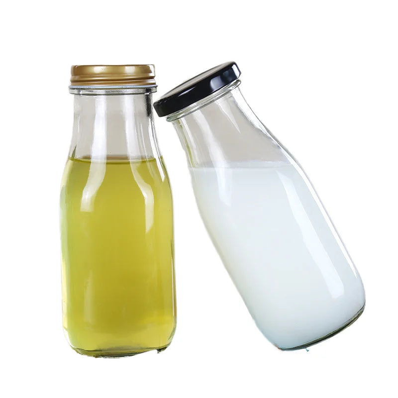 Empty Round Shape Glass Milk Bottles 1L 16oz with Cork Seals Screen Printing for Milk Packaging-Wholesale