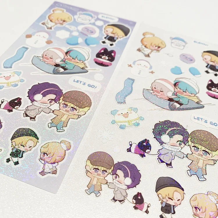 Self Adhesive Waterproof Paper Labels Printing Custom Kiss Cut Pvc Sticker Glitter Sticker Sheet