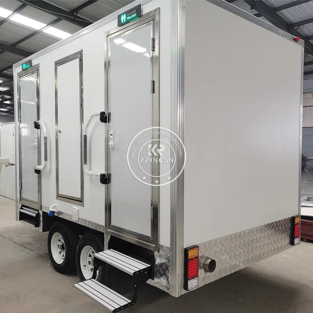 2024 Mobile 2 Stalls Toilets Outdoor Luxury Portable Washroom Hdpe Restroom Trailer Toilet Camping on Wheels