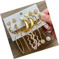 DAIHE Trendy Gold Metal Earrings Set for Women Fashion Geometric Pearl Circle Drop Earrings