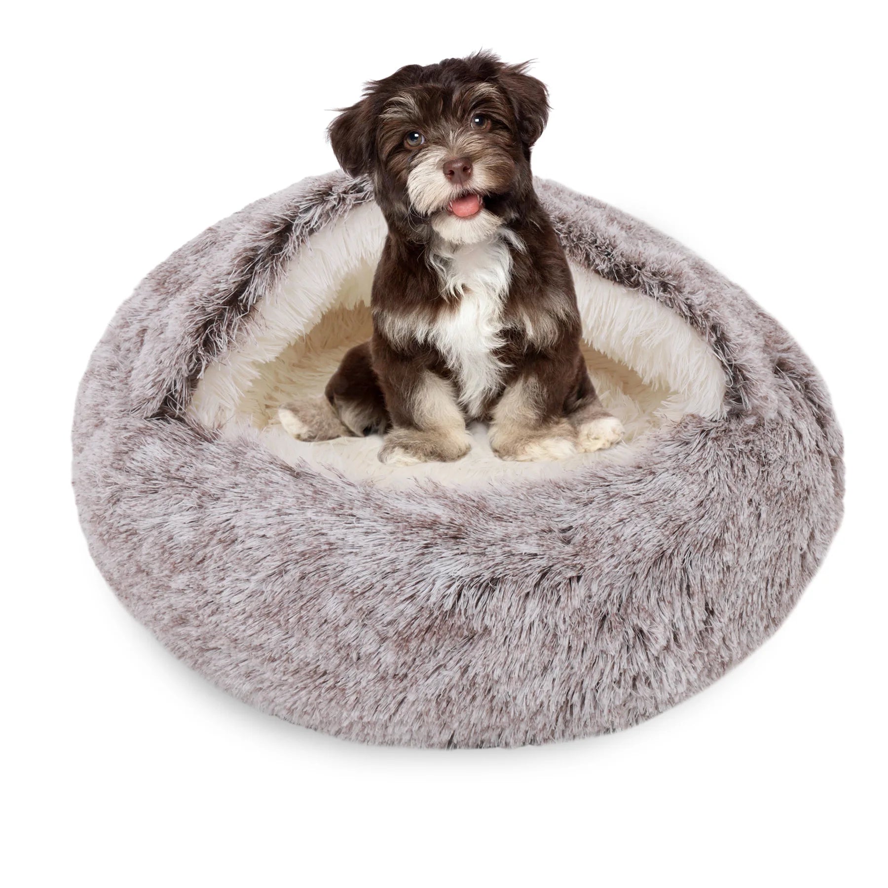 2024 New Product Custom Faux Fur Comfortable Washable Round Plush Fluffy Pet Beds Cushion Sofa Cat Dog Bed Donut