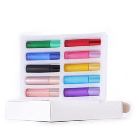 Hot Sale Cosmetic Roll on Tube 10 Kinds Frosted Colored Gemstone Essential Oil Glass Roller Perfume Bottle with Box