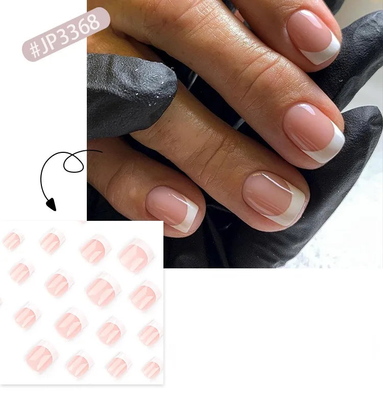 24 Pcs French Style Romantic Art Acrylic Press on Nails Artificial Fingernails Candy False Nails Dating  Party 3368