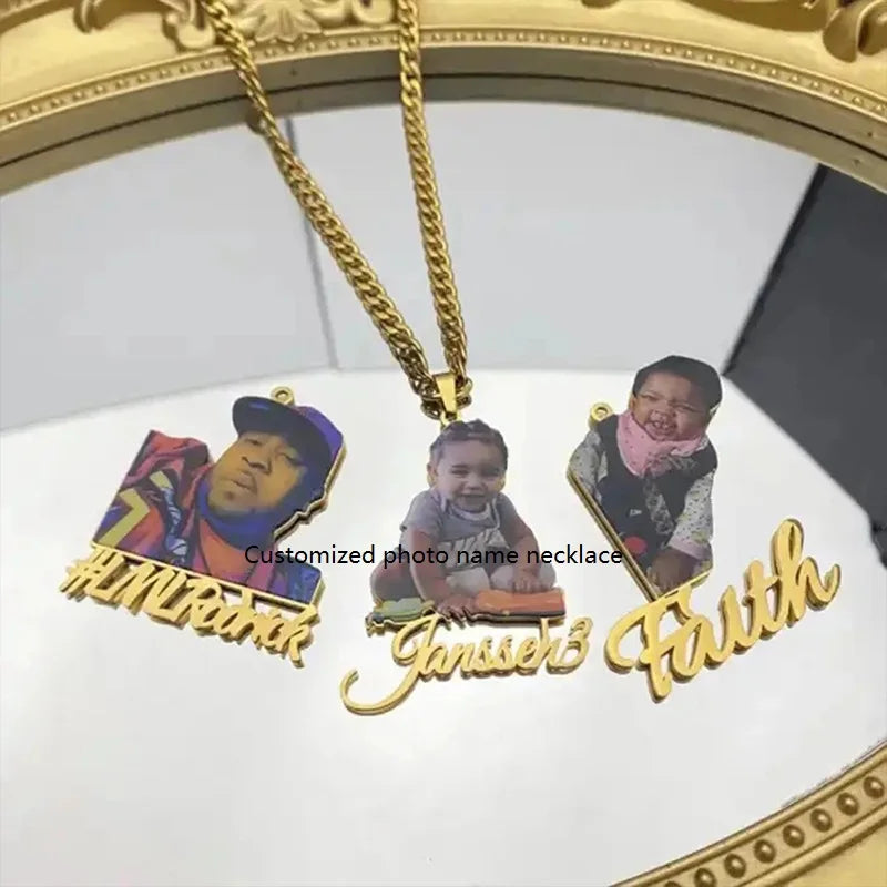 Custom Photo Pendant Letter Necklace Memory Jewelry Stainless Steel Fashion Women Man Chains