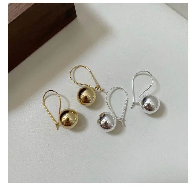 S925 Sterling Silver Glossy Big Ball Basic Hoop Earrings Simple Gorgeous Statement Earrings Women Fashion Jewelry