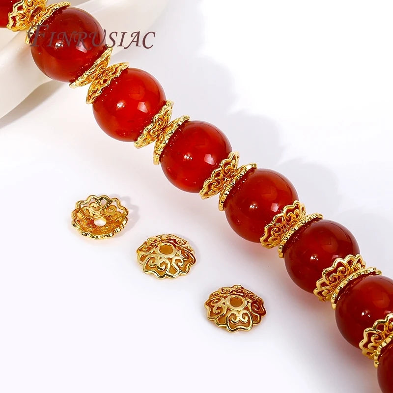 8MM 18K Gold Plated High Quality Filigree Pattern Beads Caps Flower Bead End Caps for Beading Jewelry Making Supplies Wholesale