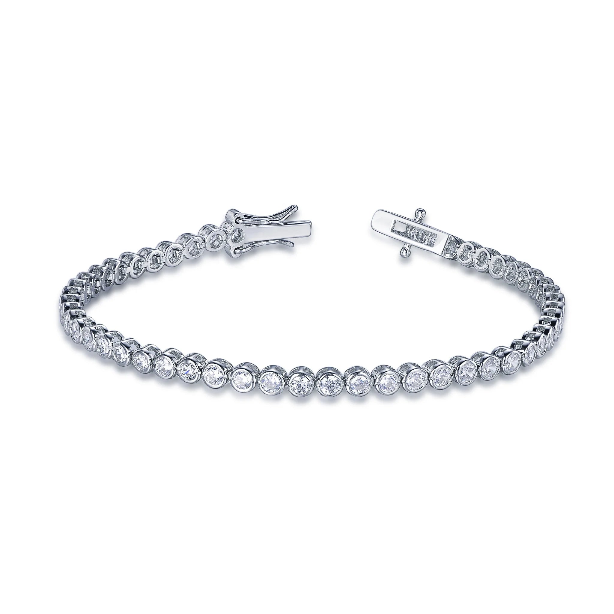 Kirin Platinum Gold Plated Sterling Silver Tennis Bracelet Round-Cut Moissanite 3mm Chain Heart Shape Custom Size Model 61942