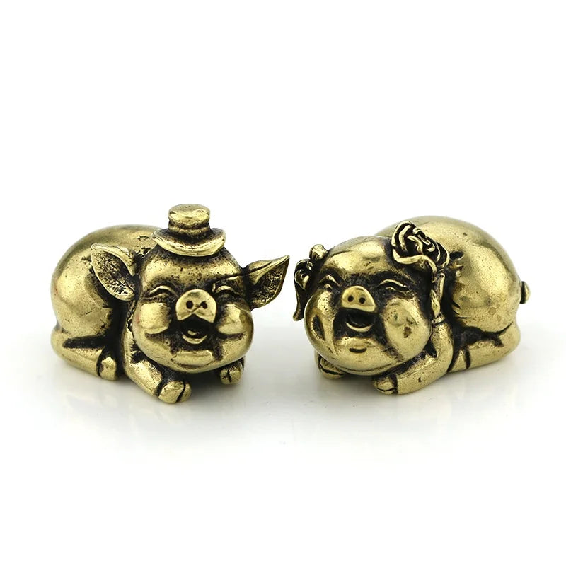 Pure Copper Solid Male and Female Pigs Married a Pair of Pig Ornaments Made Old Craft Gifts
