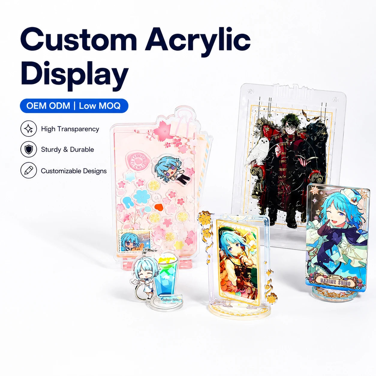 CNAWO Custom Printed Hologram Acrylic Standee UV Printing Plastic Standing Cracked Holographic Charm for Anime
