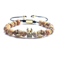 2023 Luxury Wholesale Unisex Jewelry Couple Men Crystal Zircon king Crown Charm Natural Stone Bead Adjustable Bracelet for Women