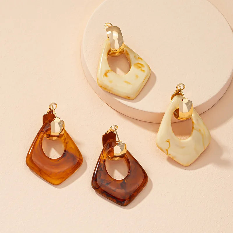 Vintage Geometric Amber Acrylic Drop Earrings Cellulose Acetate Dangle Fashion Jewelry