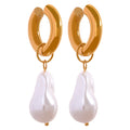 JINYOU 694 Circle Drop Baroque Artificial Pearls Stainless Steel Trendy Gold Color Hoop Earrings Charm Vintage Trendy Jewelry
