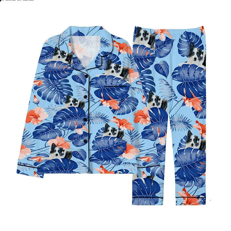 Custom Print Personalized Ice Silk Pajamas for Women Lounge Sleepwear Suits Autumn Home Night Clothes for Adults