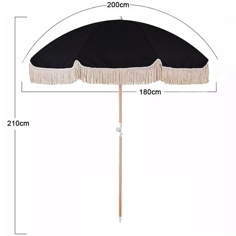 Custom 7 ft Fringe Patio Umbrella Crochet Macrame Beach Umbrella White Fringe Umbrella 9 Foot