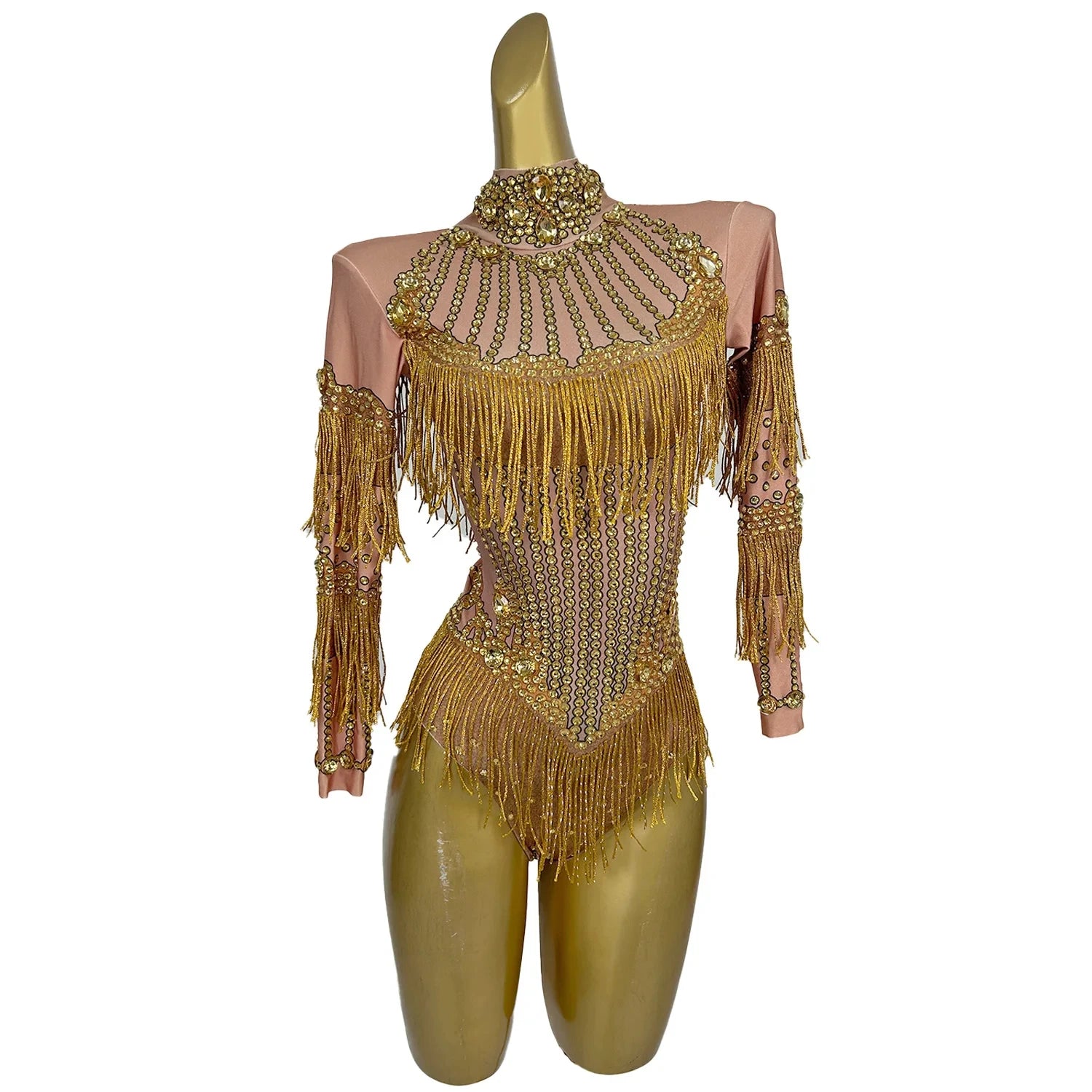Gold Rhinestone Stage Performance Jumpsuit Women Cheerleaders Show Costumes Bodycon Pole Dance Leotard Carnival Party Bodysuit