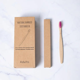 5-Packs Reusable Organic Bamboo Toothbrush Set with Flat Handle and Charcoal Hair Bristles