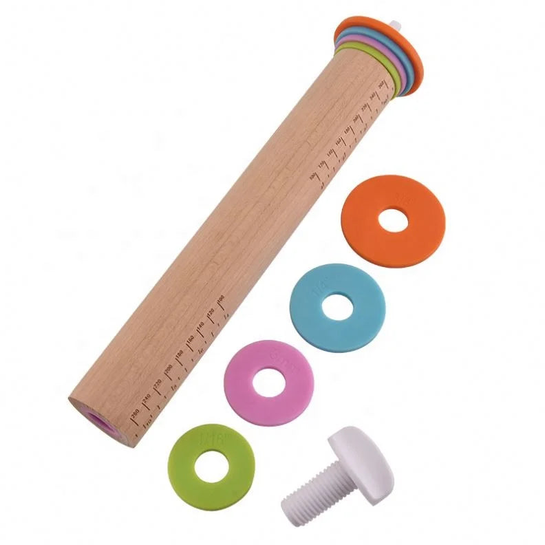 Baking Tools Wood French Rolling Pins Adjustable Rolling Pin with Thickness Rings Dough Roller for Cookie Pastry Pizza
