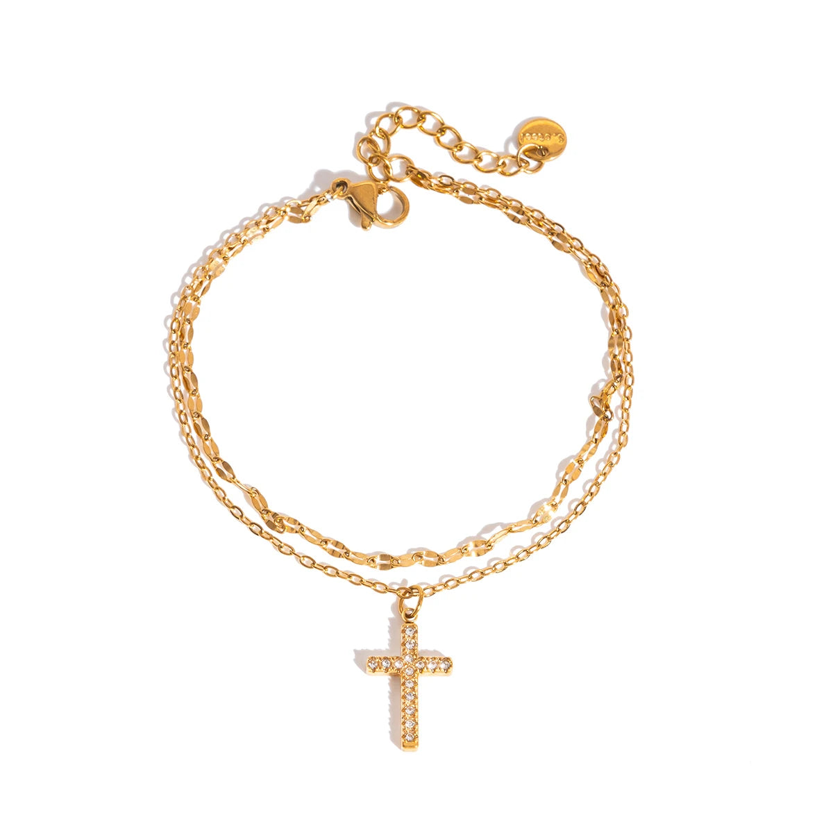 J&D Classic Minimalist Layer Chain Cross Rhinestone Pendant Bracelet Daily Wearing