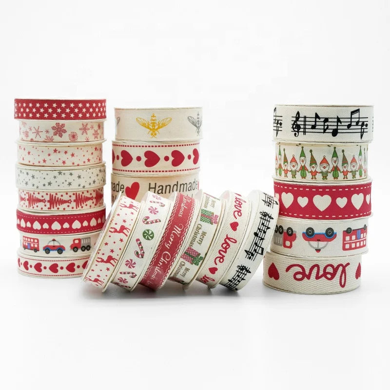 Christmas Decorative Customize Valentines Printed Cotton Ribbons for Gifts