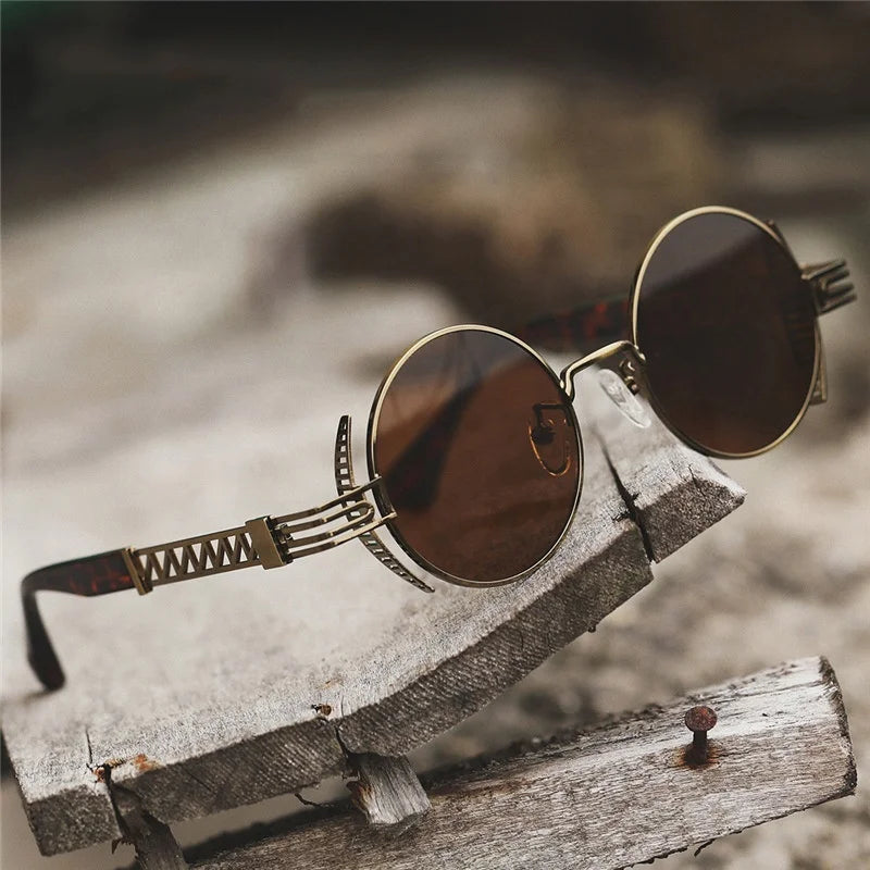 New Fashionable Gold Metal Circle Sunglasses Custom Logo Vintage Steampunk UV400 Protection Unisex 2022