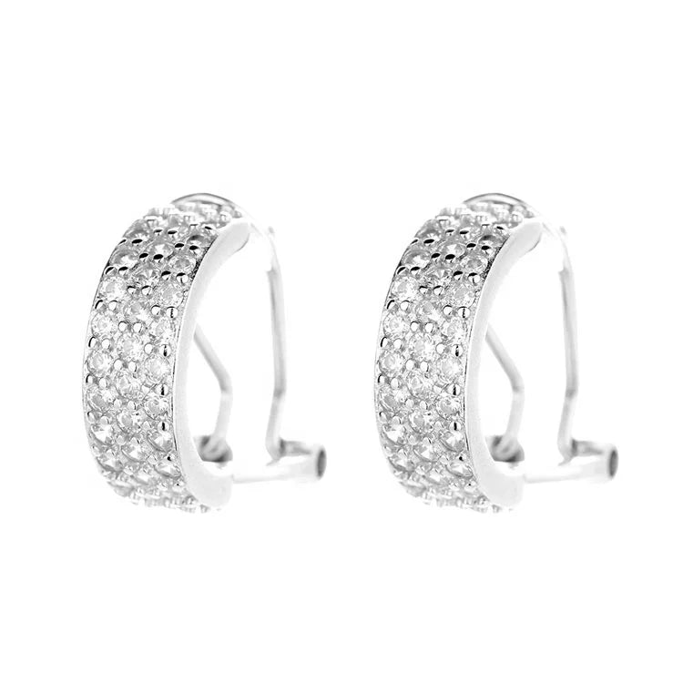 Shiny Ear Clips in Sterling Silver 925 and Zircon Stone Fashion Earring Jewelry for Women