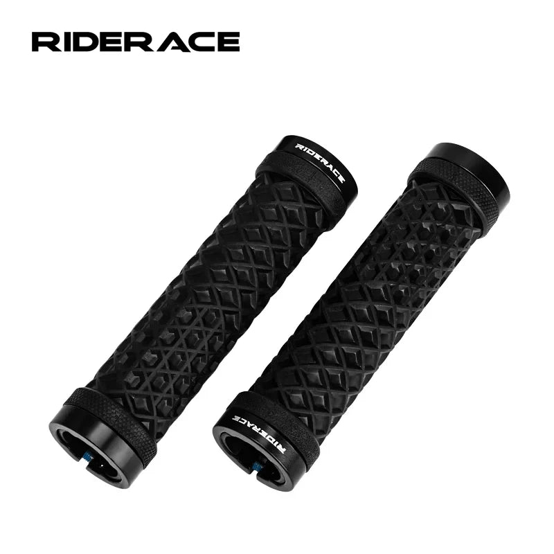 Riderace Bicycle Grips Ergonomic Rubber Soft Anti Slip Shock Absorption Mountain Bike Handlebar Grips Bilateral Lock Ring