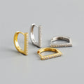 Fashion D-shaped Bar Zircon Huggie Earrings 18k Gold 925 Sterling Silver Diamond Huggie Hoop Earrings for Women
