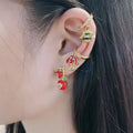 EC2061 Gold Red Enamel Mushroom Fish Apple Ear Cuffs Non Piercing CZ Bee Moka Pot Star Eyes Heart Ear Cuff Wrap Clip Earrings