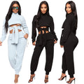 Women Fashion Crop Top Front Tie Solid Casual Two Piece Set Free Sample