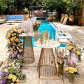 Golden Modern Hotel Furniture Metal Base Round MDF Top Customized Wedding Banquet Cake Table Party Decor